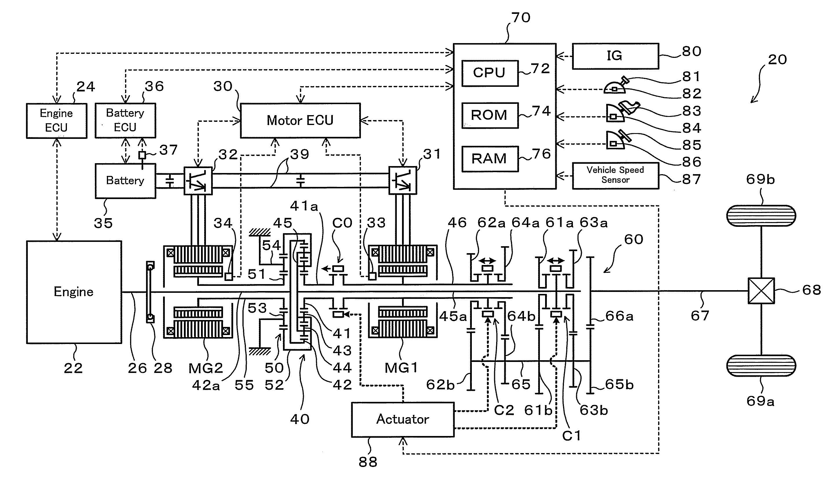 Power output apparatus, vehicle equipped with power output apparatus, and control method of power output apparatus