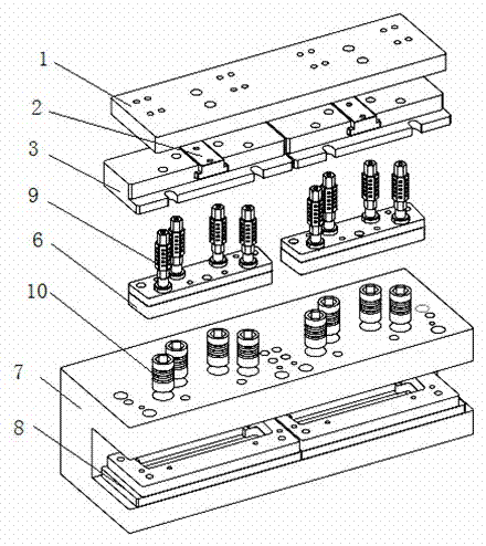 Guiding integrated structural punching die provided with male die or female die