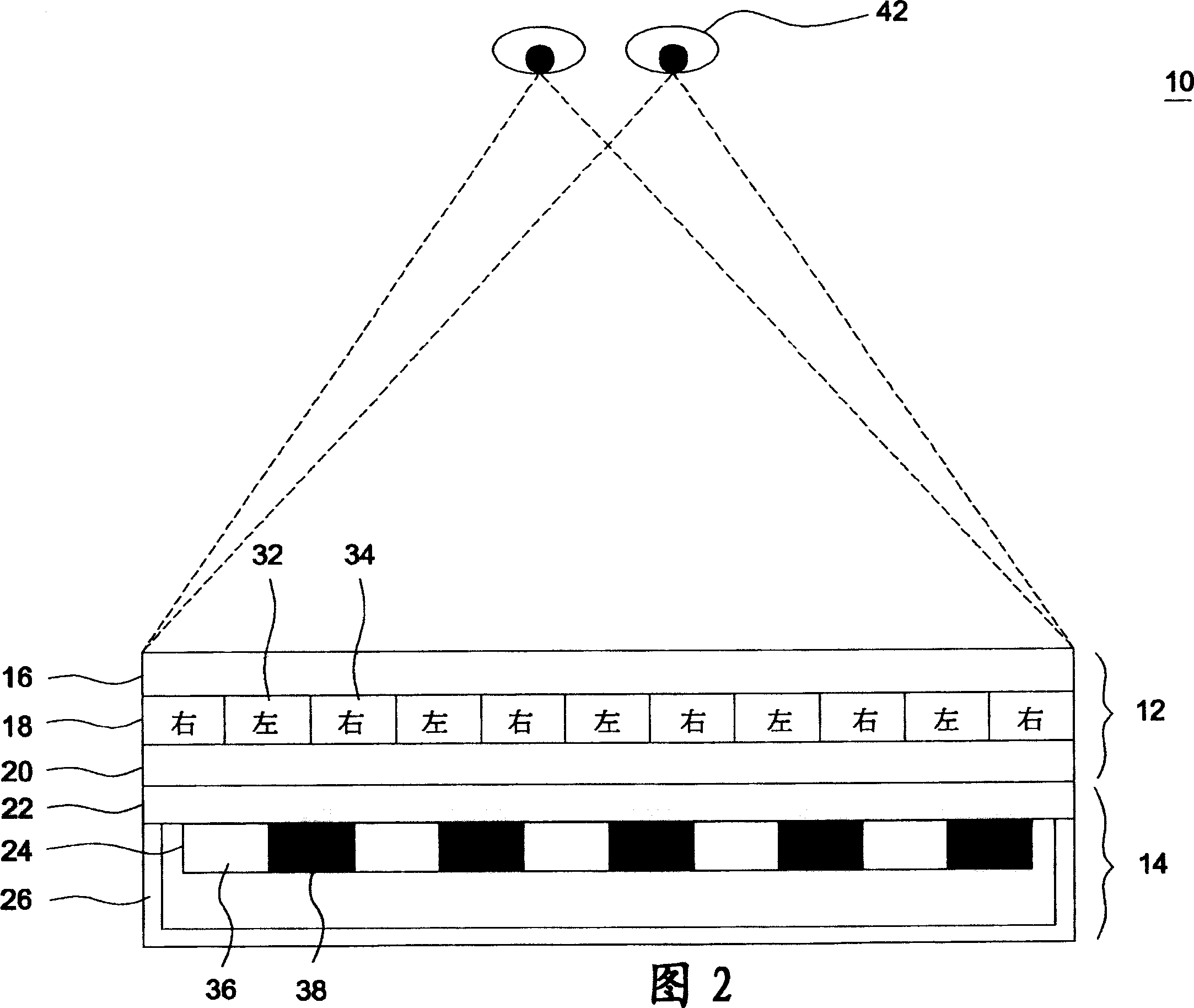 Bidimensional/three-dimensional image switching display device