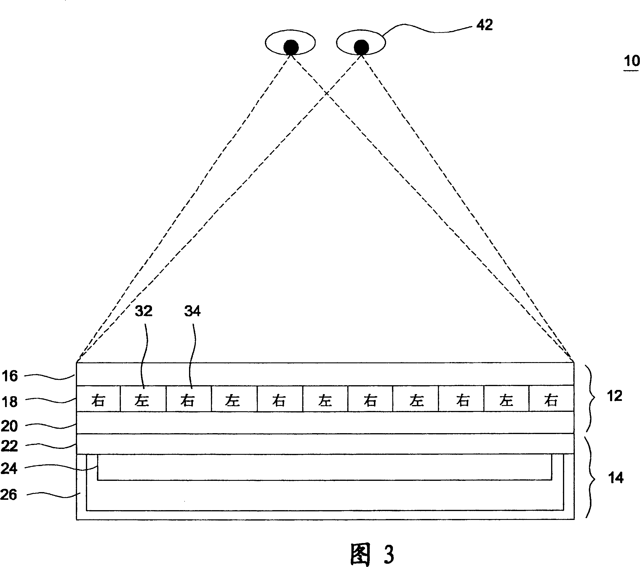 Bidimensional/three-dimensional image switching display device