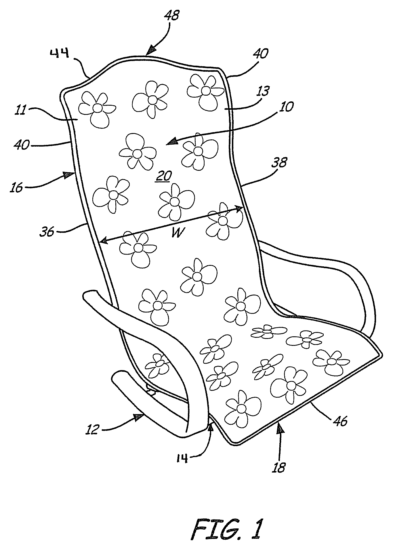 Sling chair construction having non-weight bearing material and method of constructing same