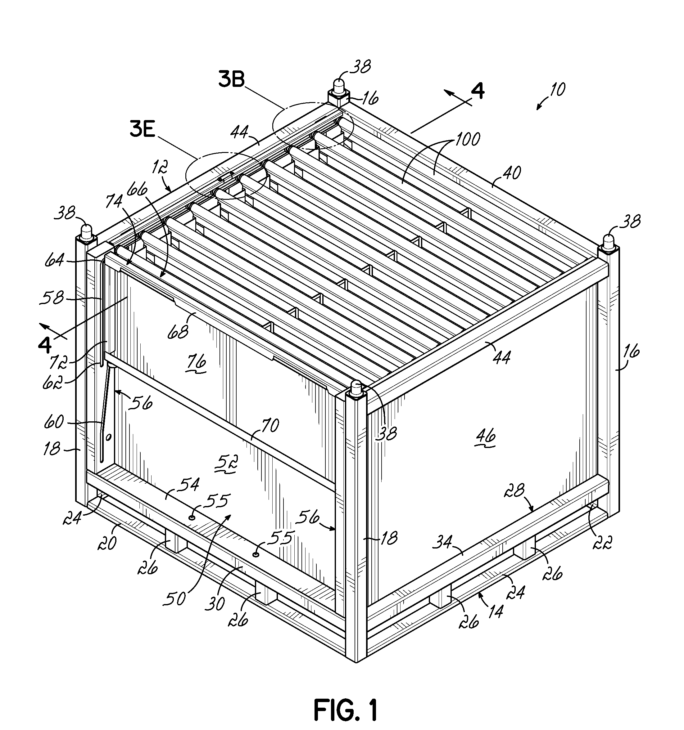 Container having door assembly and multiple layers of tracks