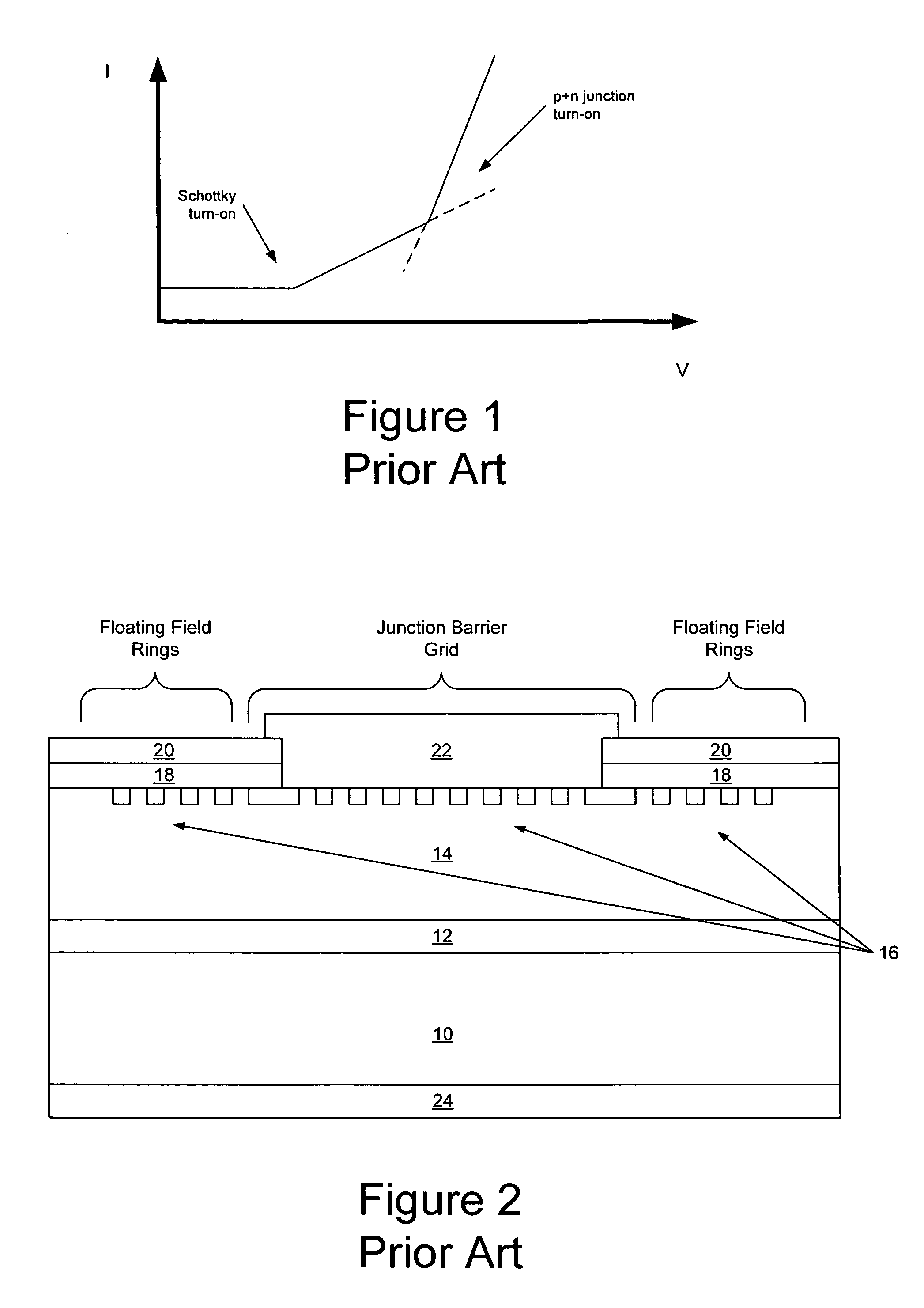 Silicon carbide junction barrier Schottky diodes with suppressed minority carrier injection