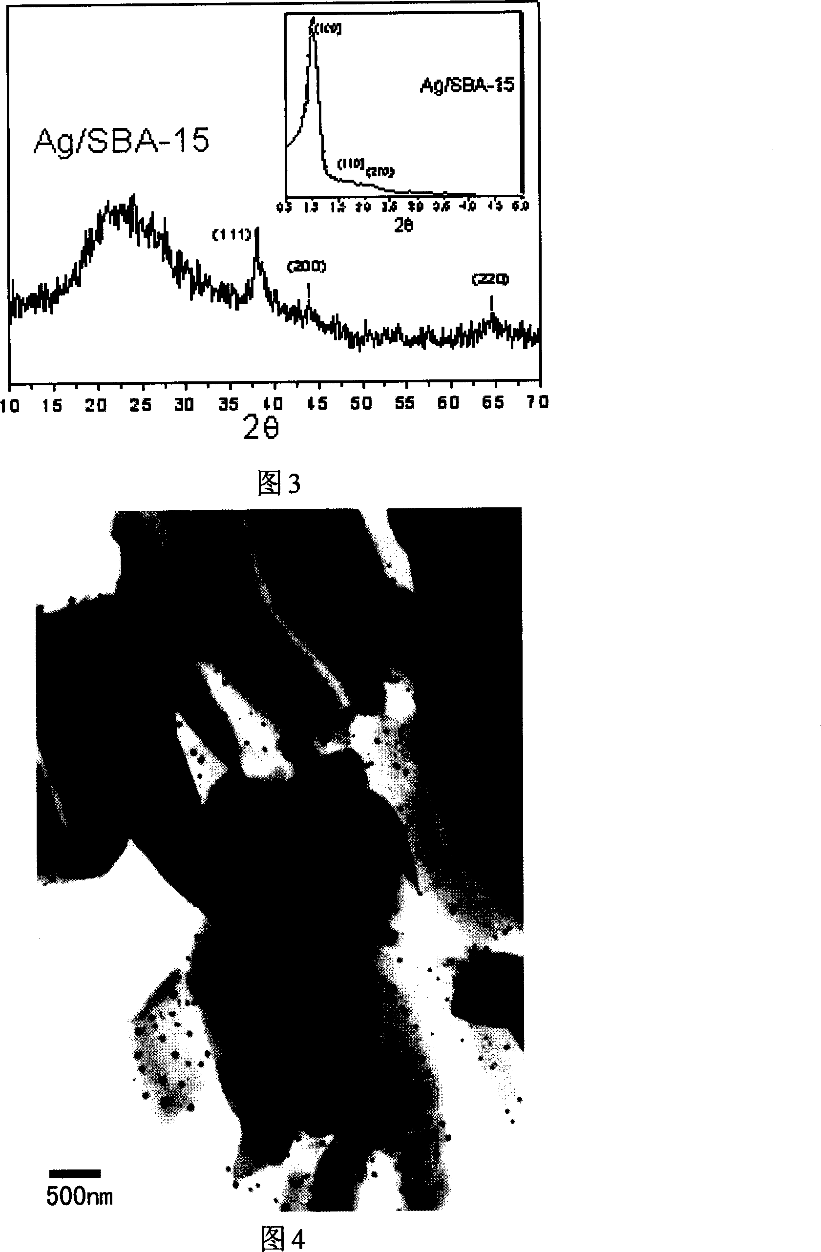 Meso-porous material containing nano silver granulates and preparing method