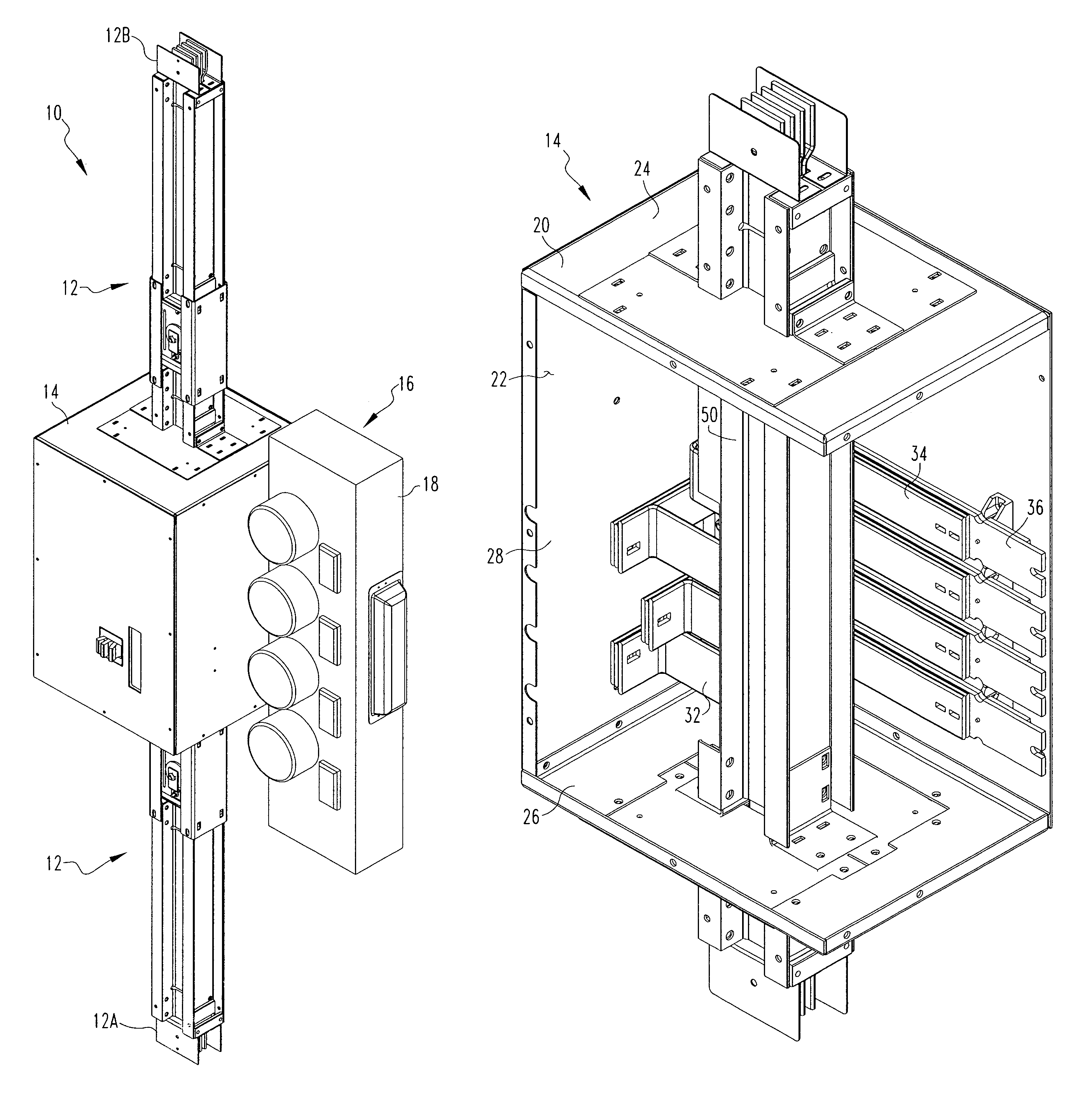 Busway fitting having a stacked bus bar with an extruded support