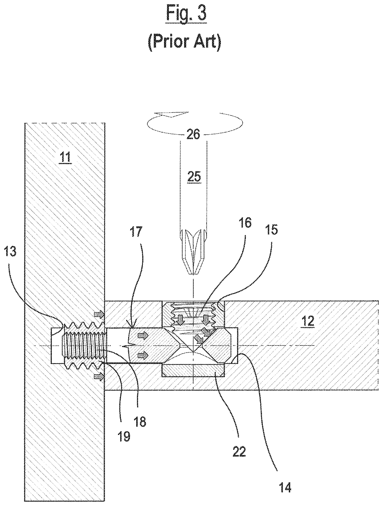 Joining device with minimum visibility for parts of furniture and furnishing items