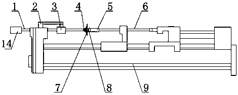 Rock drilling trolley propelling oil cylinder ejector rod device