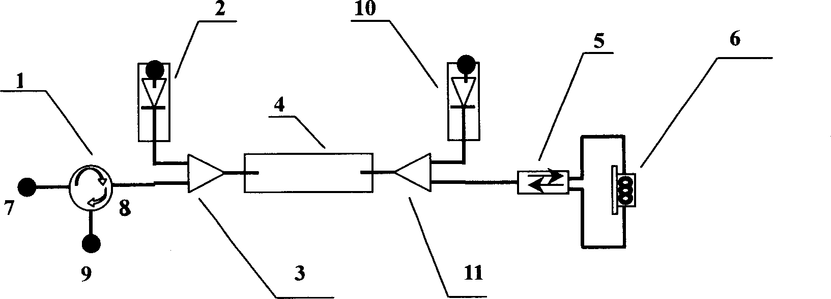 Er-Yb codoped phosphate glass optical waveguide amplifier with round-trip path