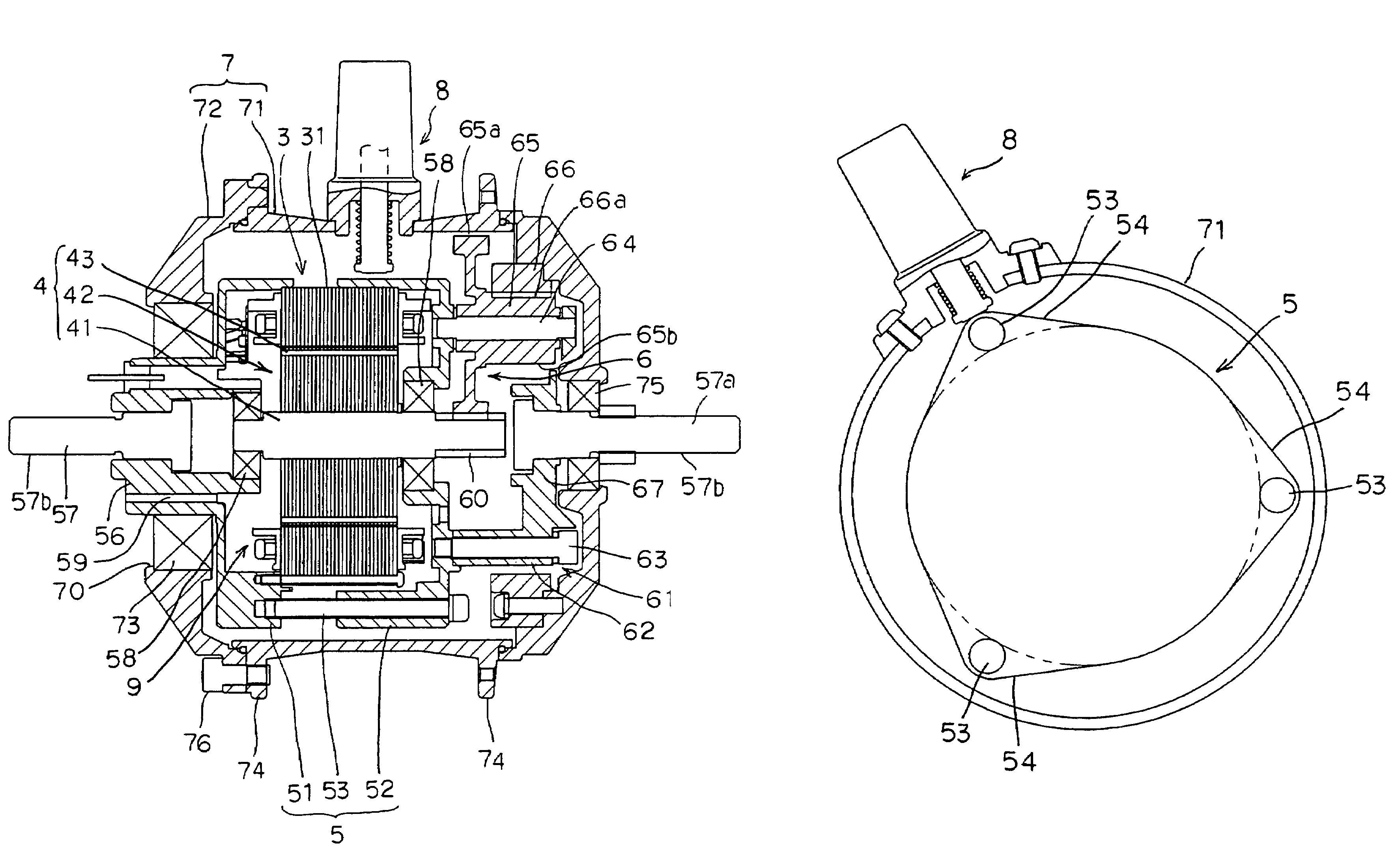 Hub unit for use in electrically movable wheels and vehicle comprising the hub unit