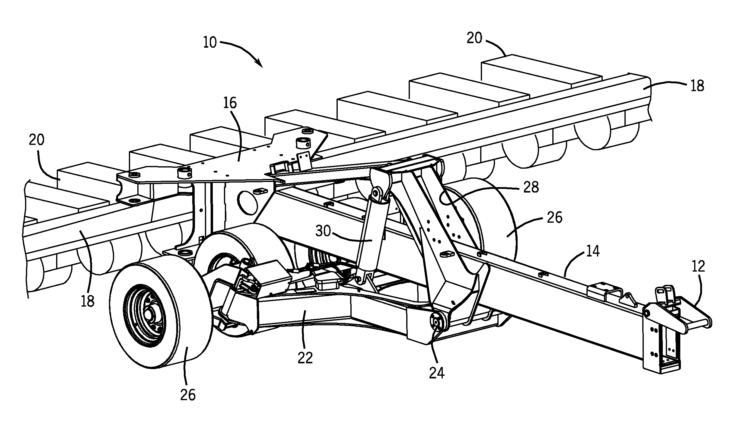 Steerable agricultural implement with adaptable wheel spacing