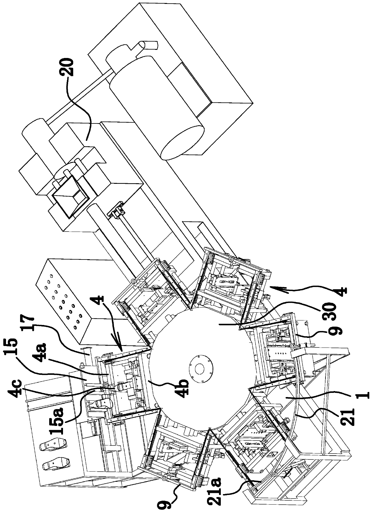 An injection mold opening and closing control mechanism in shoe molding equipment