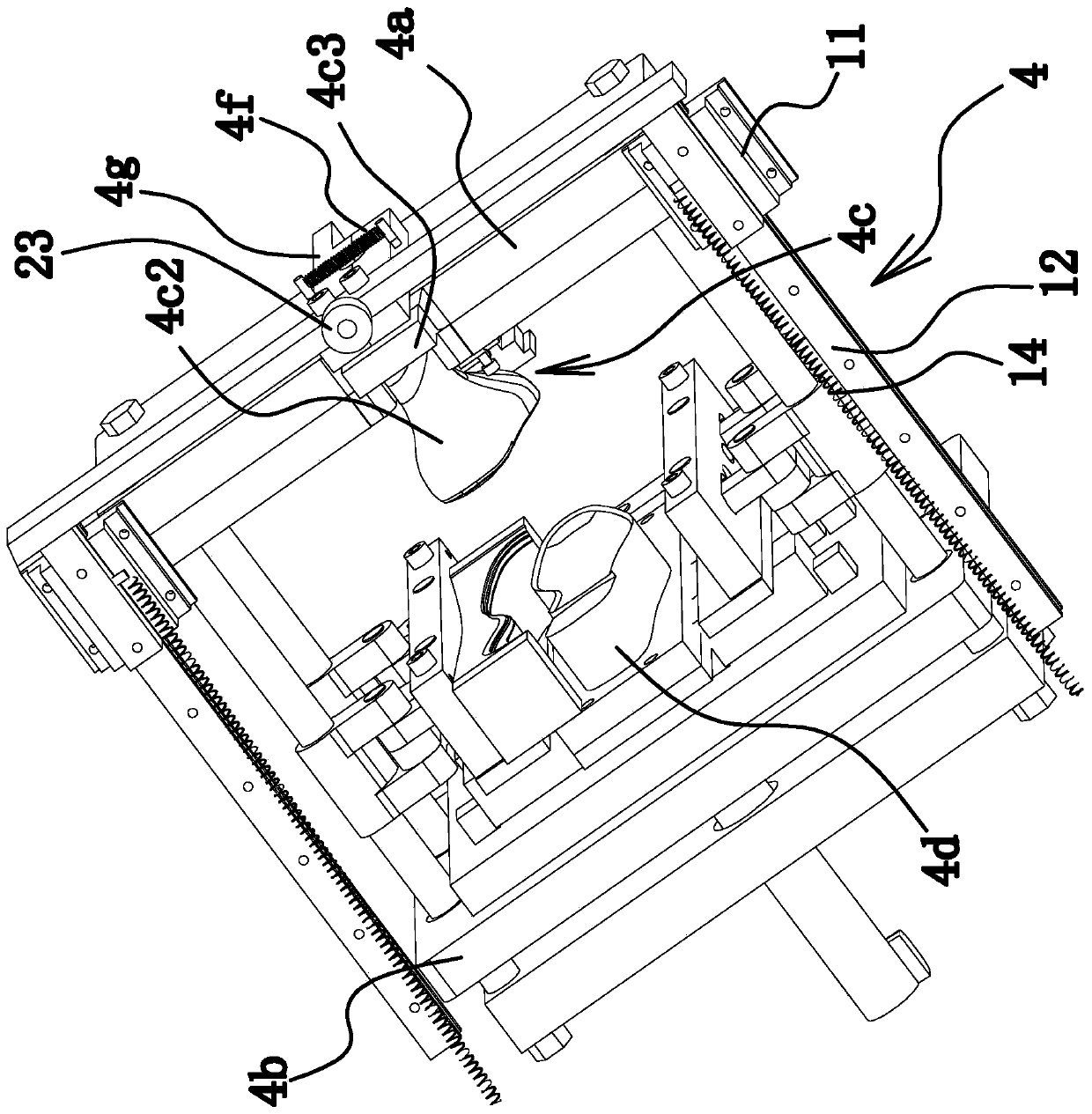 An injection mold opening and closing control mechanism in shoe molding equipment