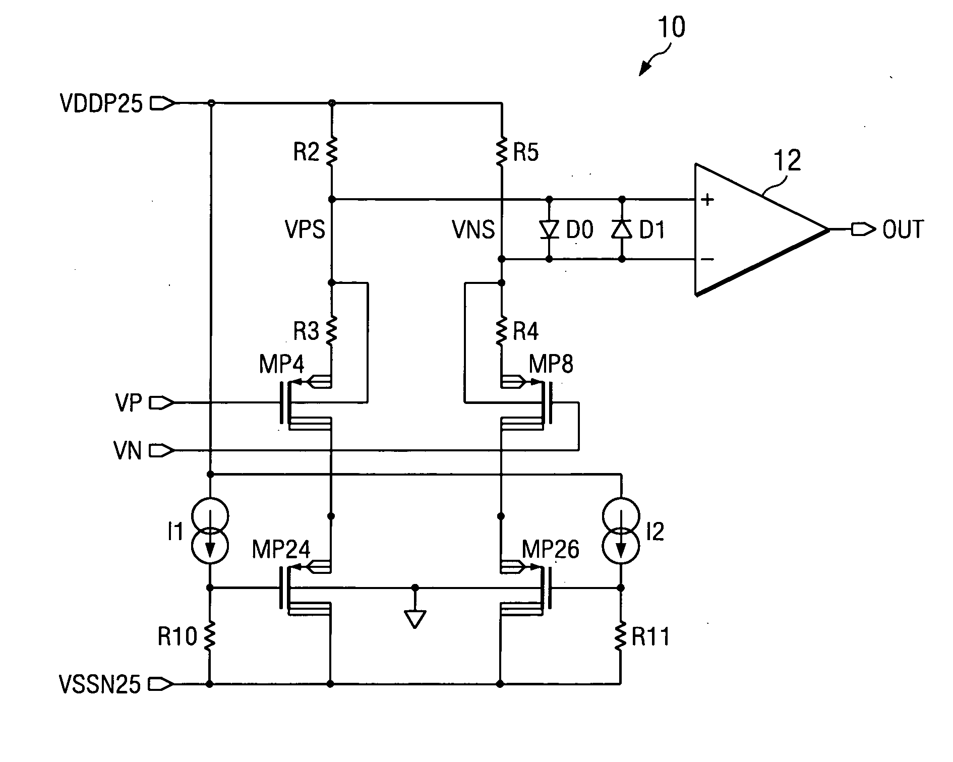 Dual polarity, high input voltage swing comparator using MOS input transistors