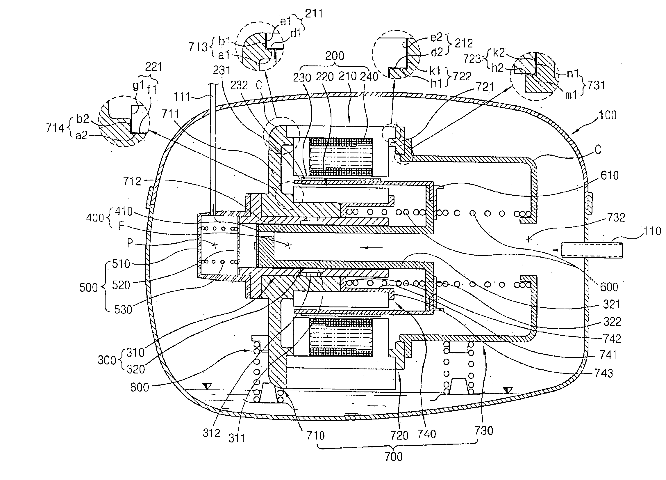 Reciprocating compressor having reduced vibration