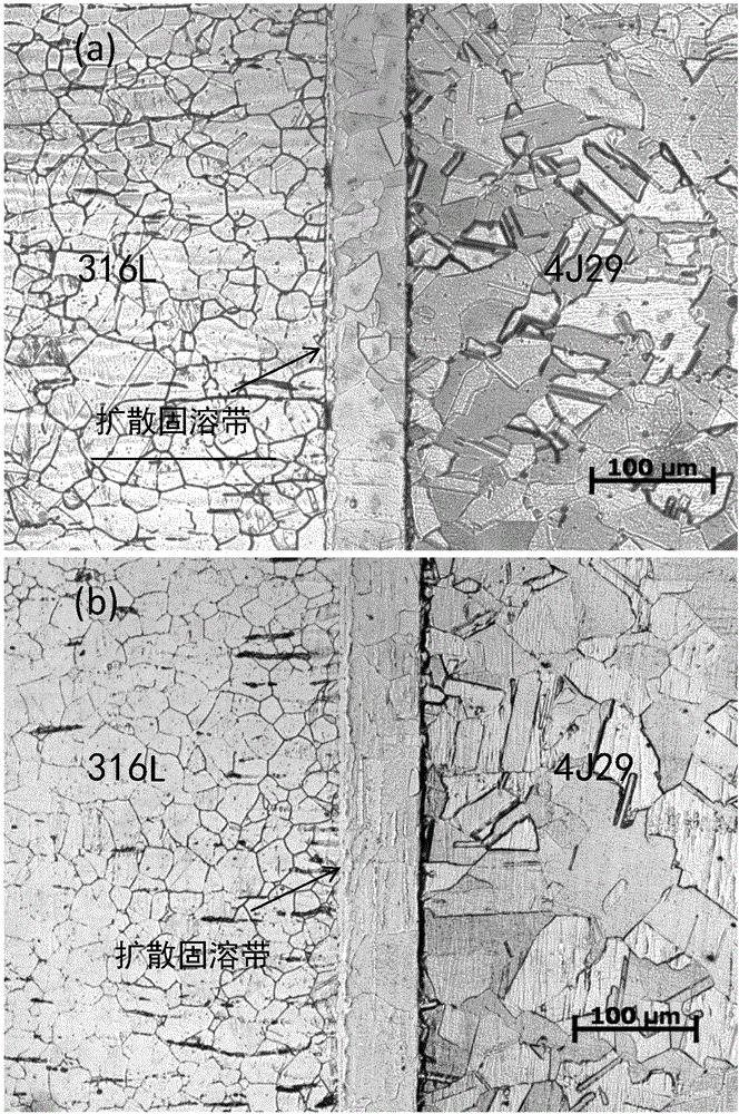 Diffusion welding method for stainless steel and Kovar alloy dissimilar metal