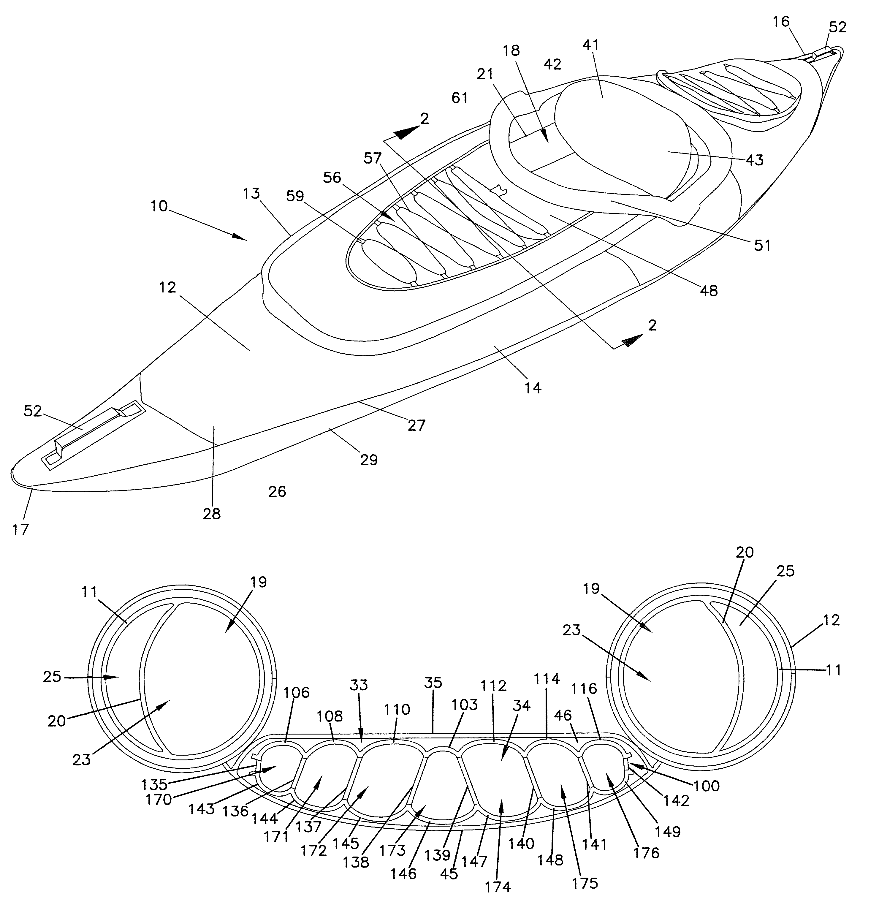 Inflatable keel floor chamber for inflatable kayaks