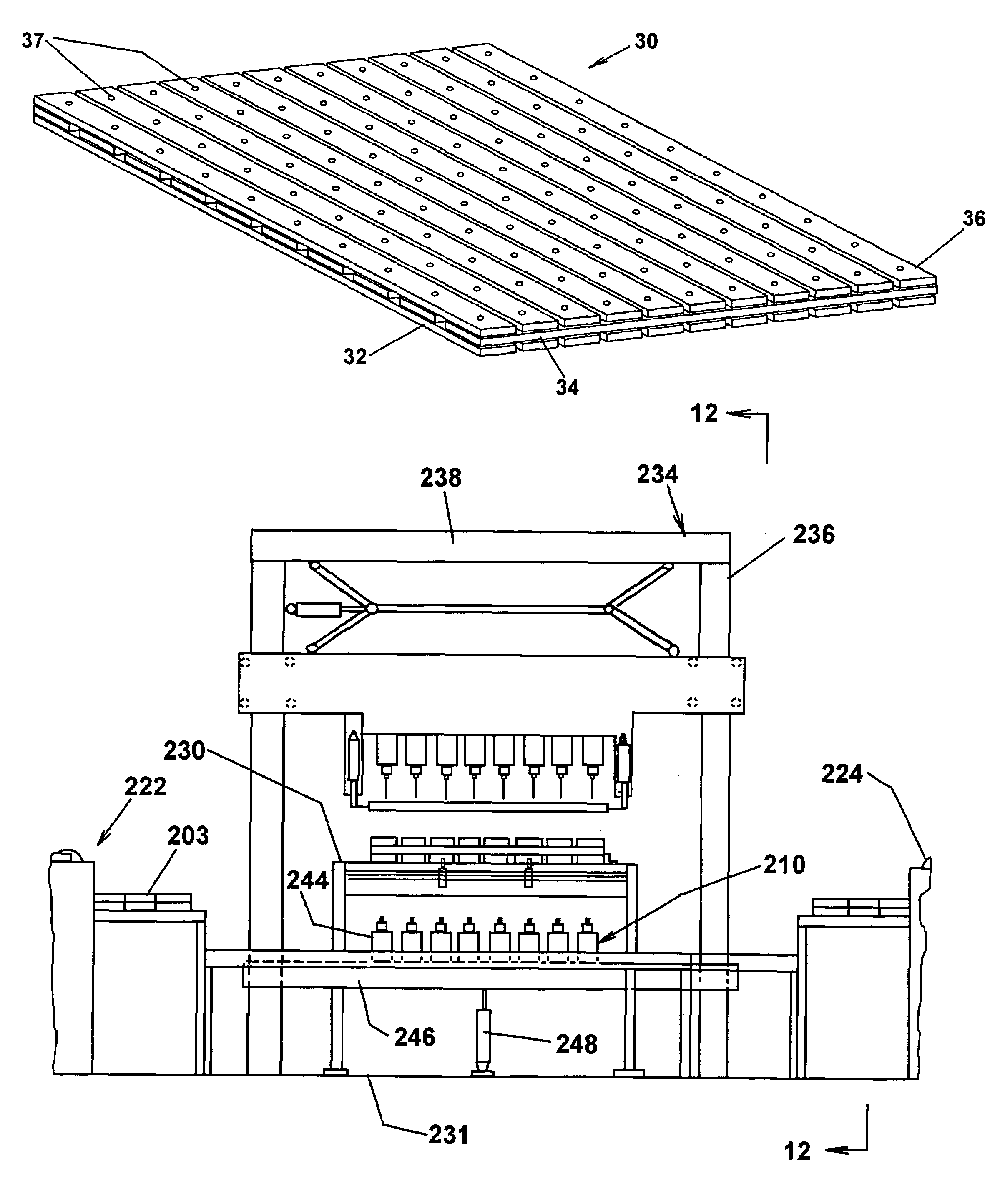 Three ply bolted temporary road mats and apparatus for manufacturing same