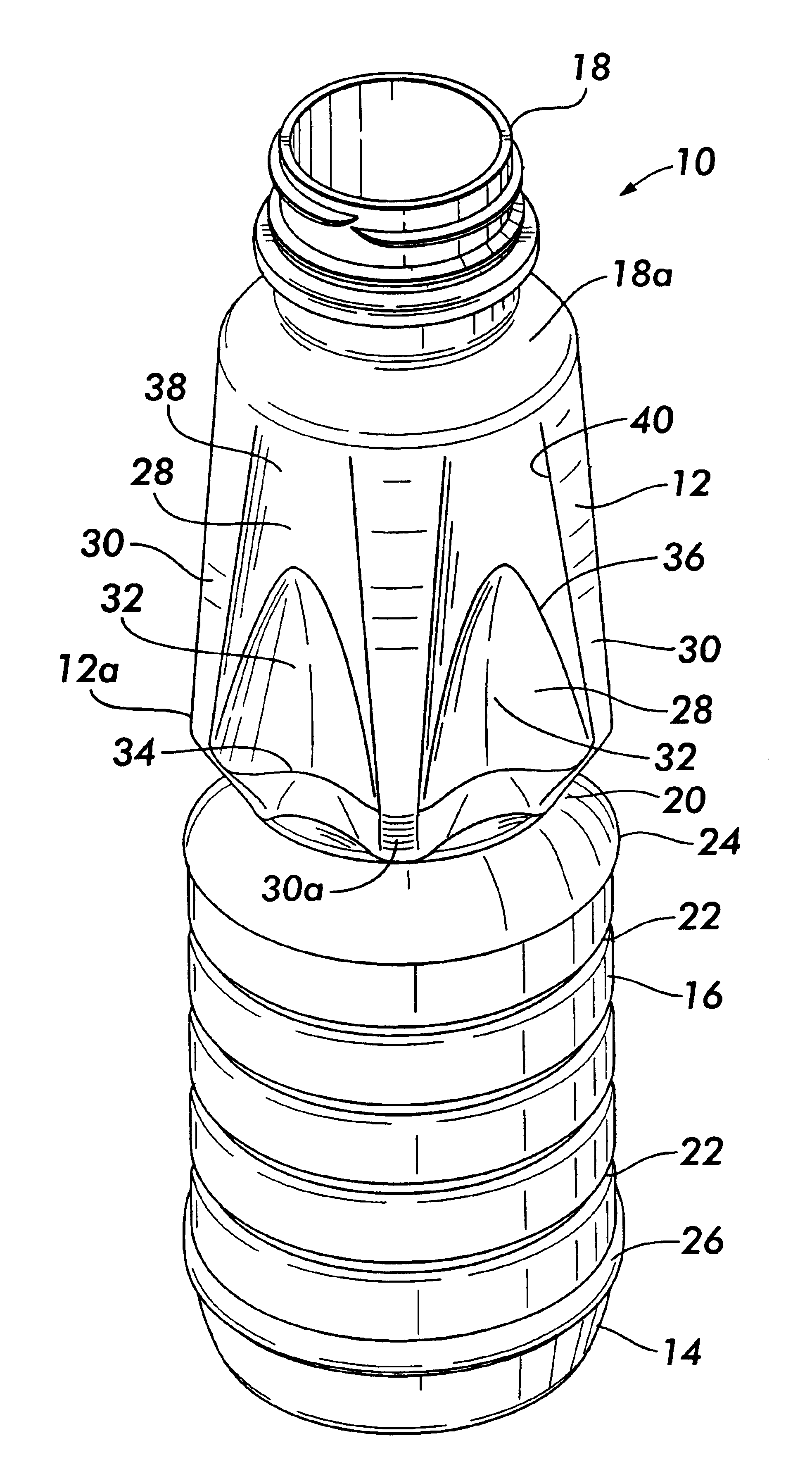 Blow molded slender grippable bottle having dome with flex panels