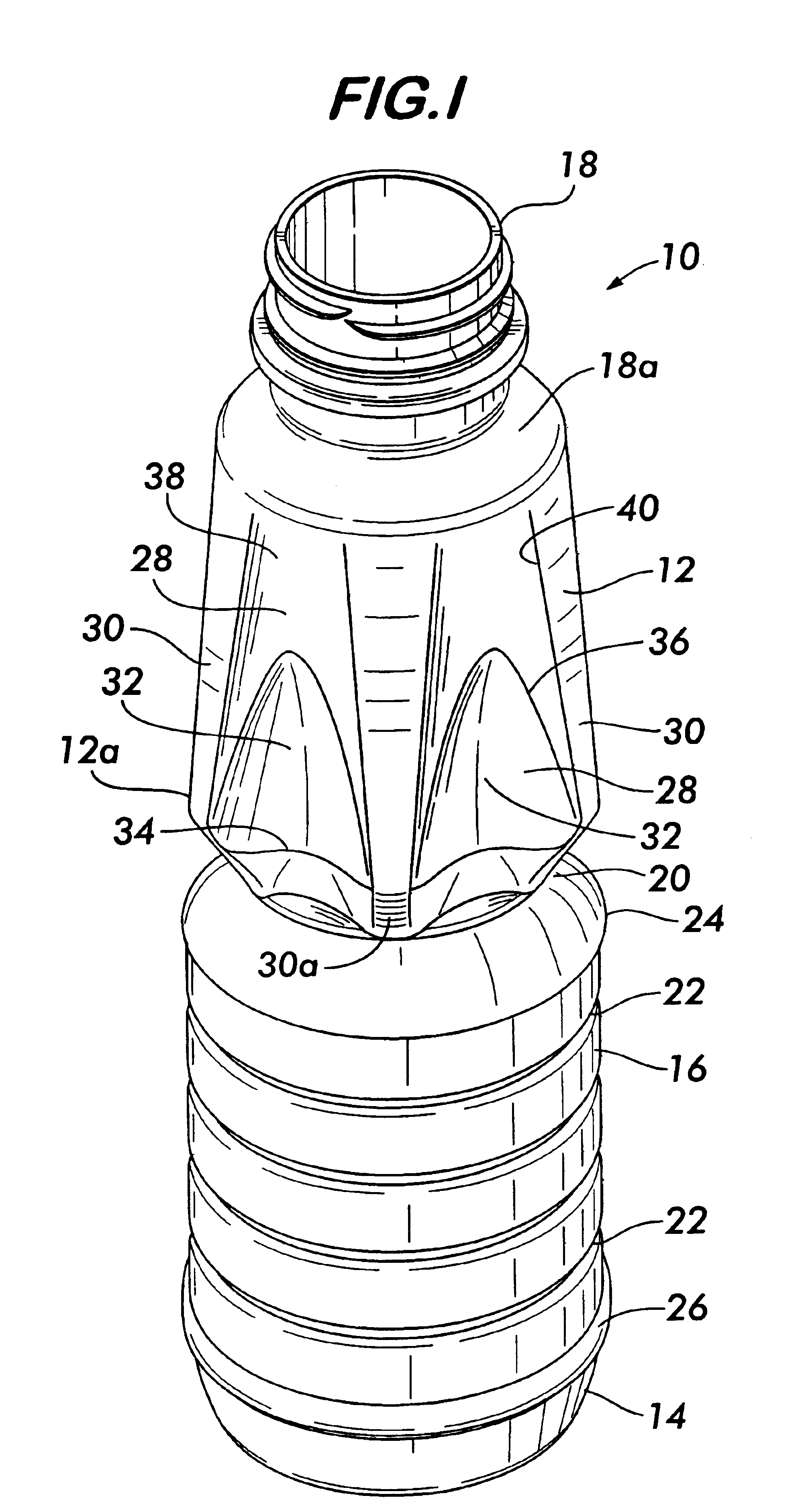 Blow molded slender grippable bottle having dome with flex panels