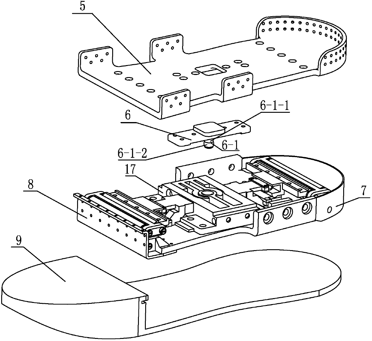 Foot-end dual-range three-dimensional force detector for exoskeleton or biped robots