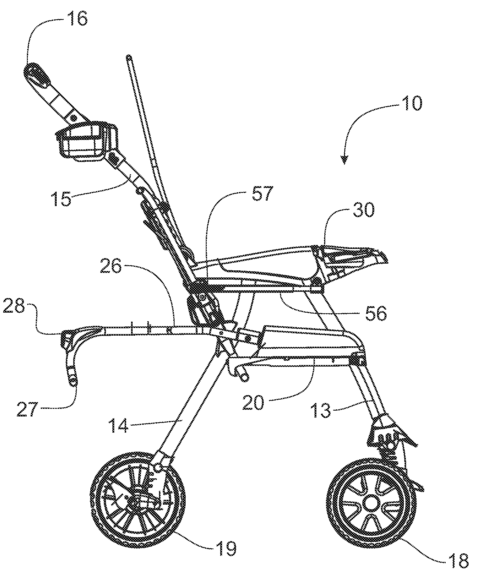 Stroller with spring-assisted fold mechanism