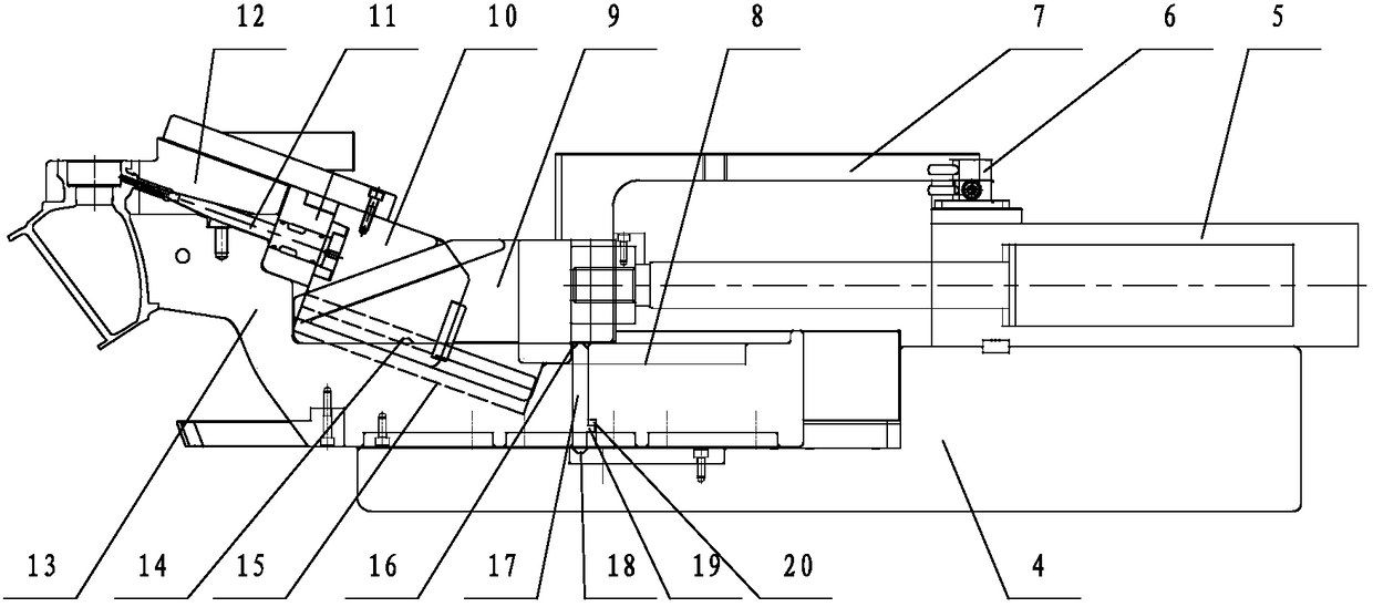 The demoulding device at the water injection port of the water tank cover of the automobile