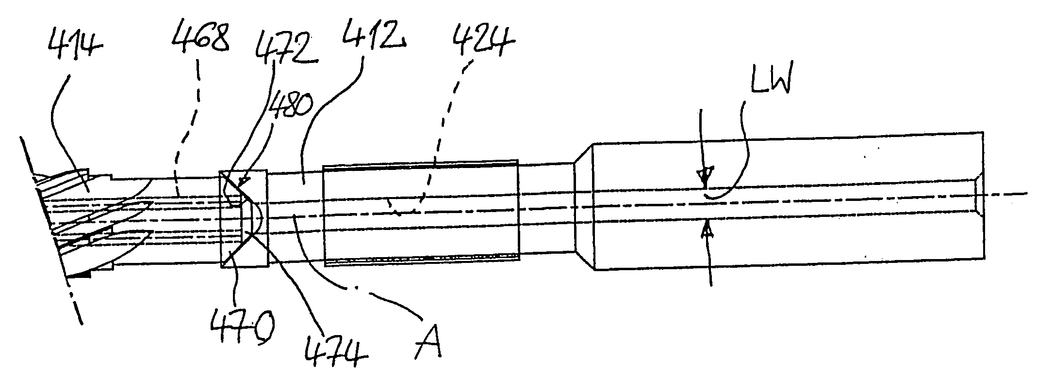 Shaft tool and associated coolant/lubricant feeding point