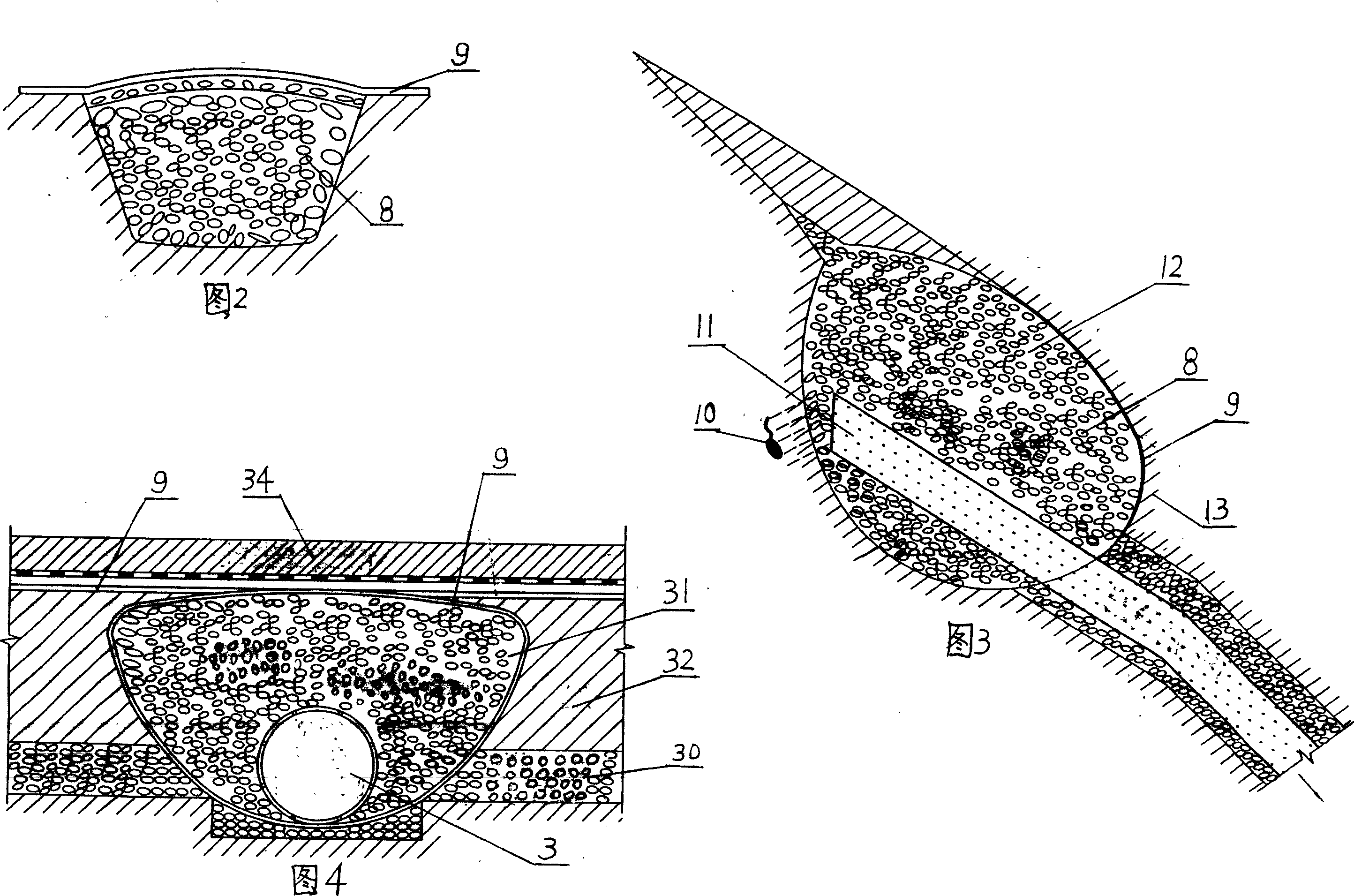 Reticular blind drainage method for groundwater of sanitary landfill for disposing house refuse