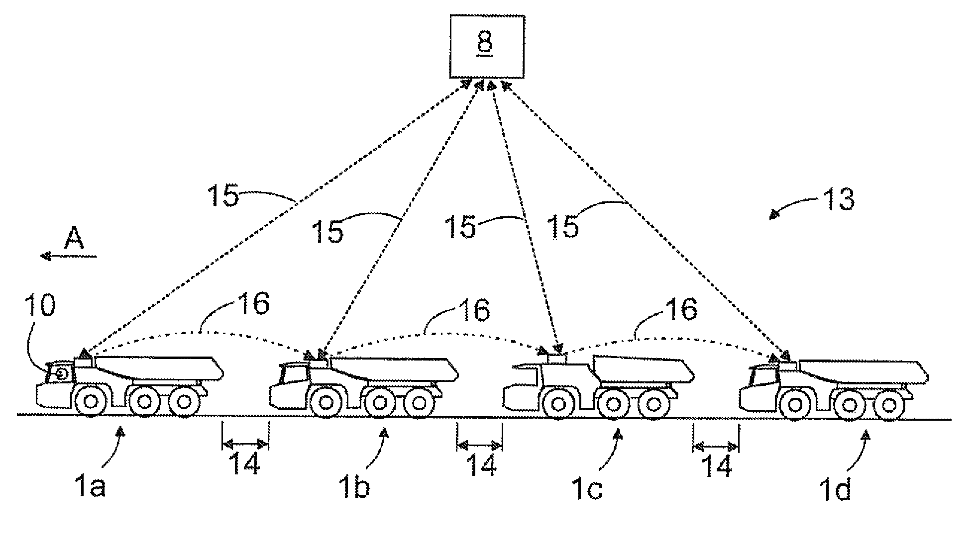 Method of driving plurality of mine vehicles in mine, and transport system