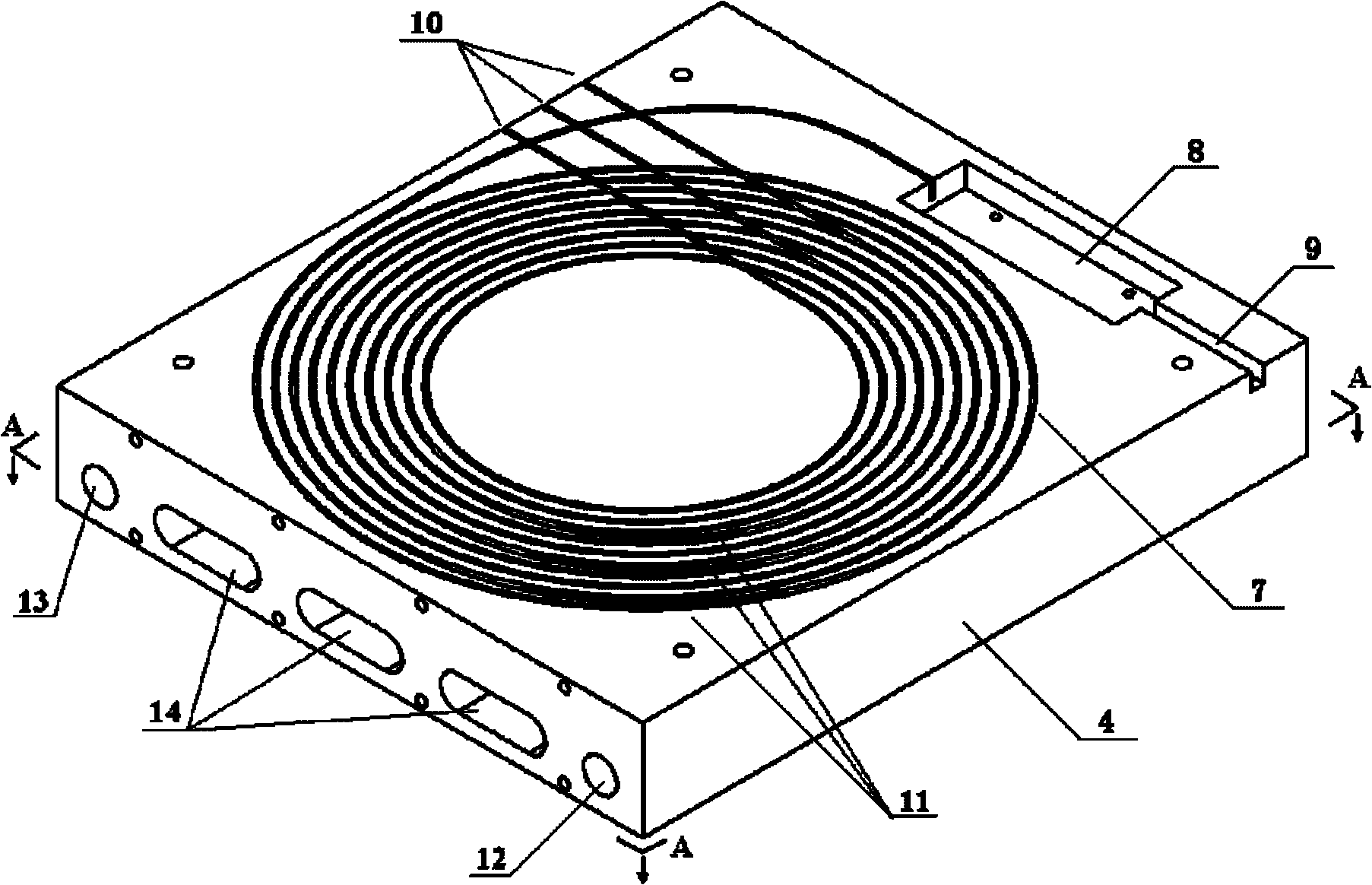 Integral cooling device for high-power optical fiber laser or amplifier