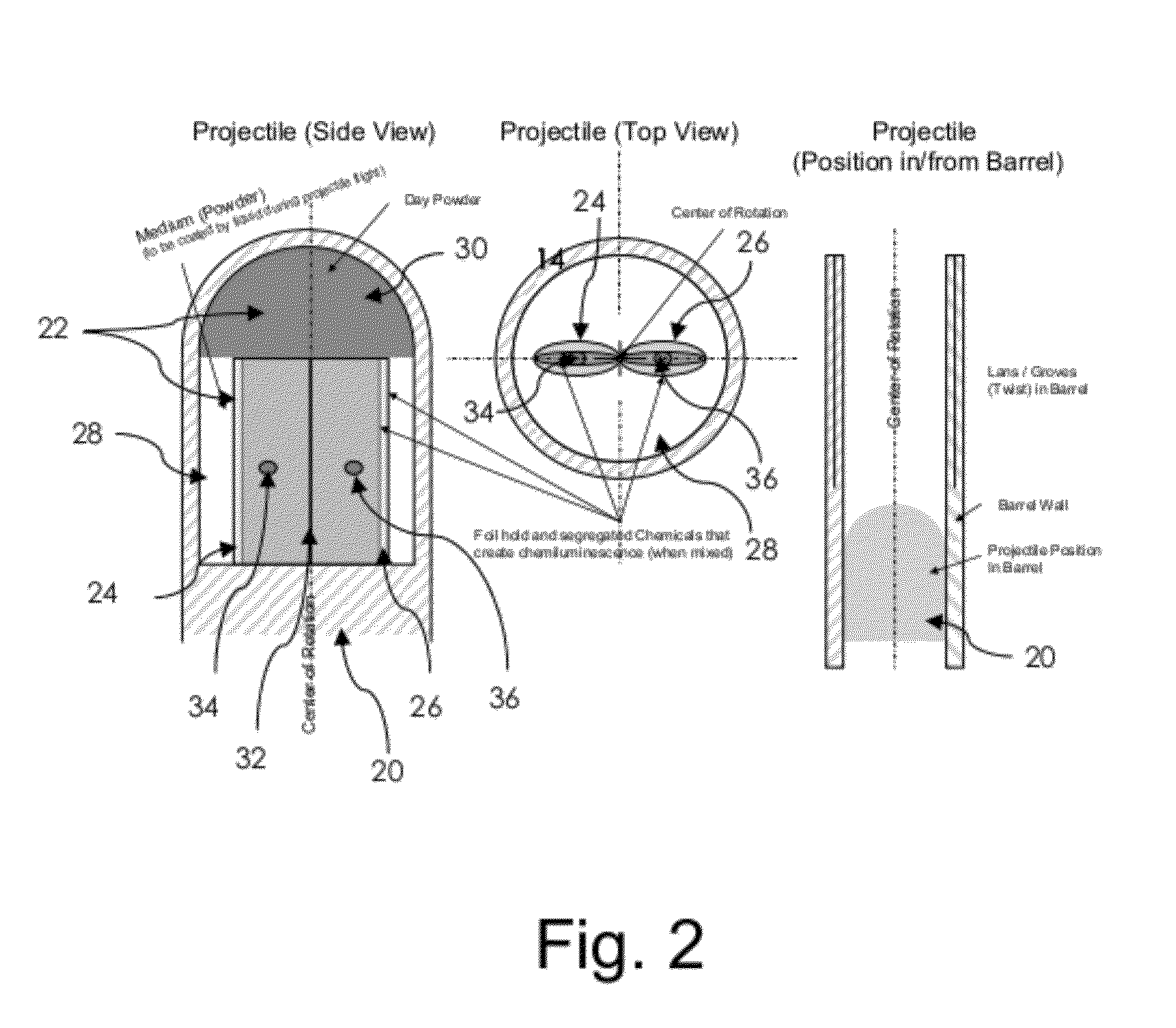 Impact locating day and night marker for a projectile