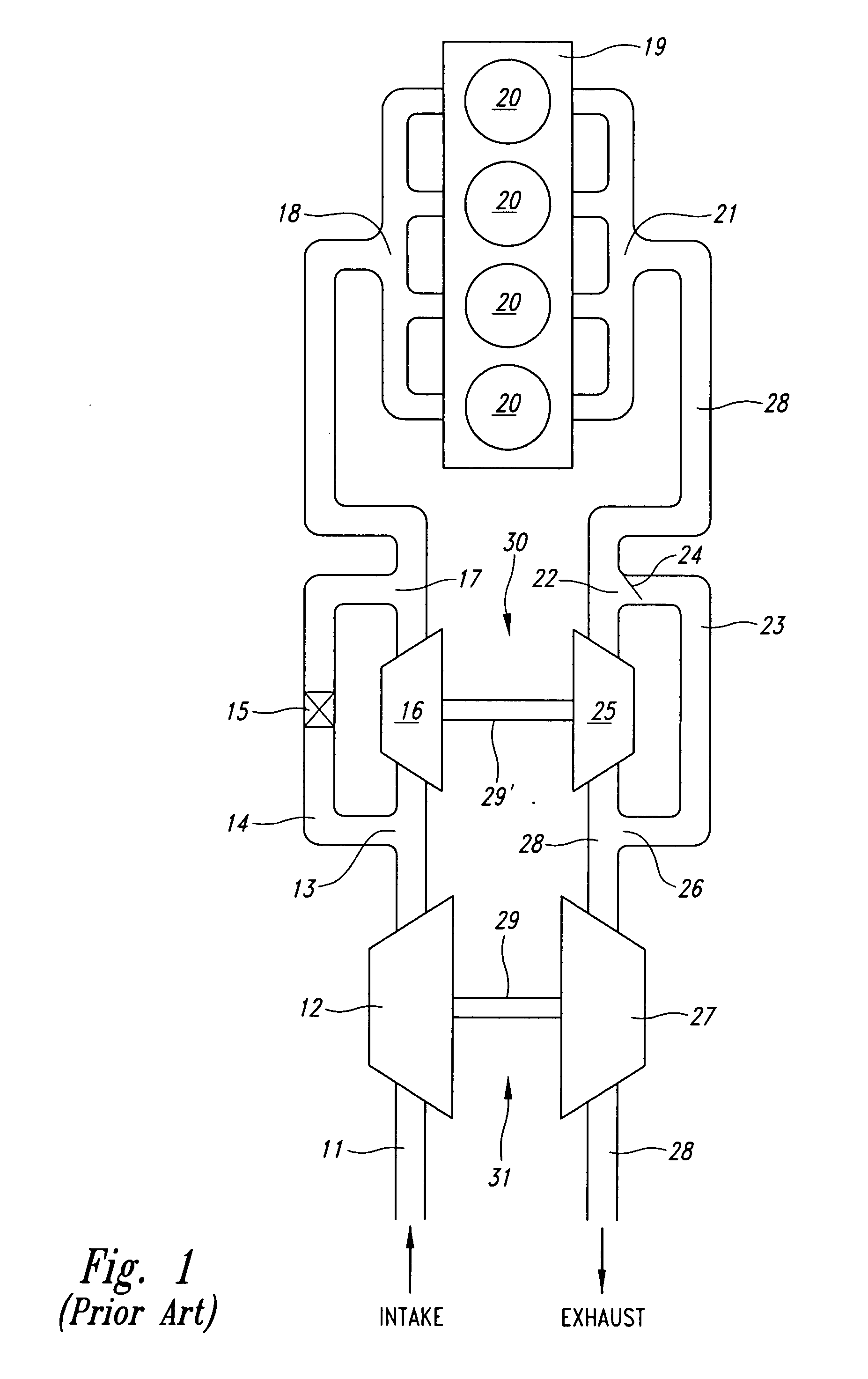 Efficient bypass valve for multi-stage turbocharging system