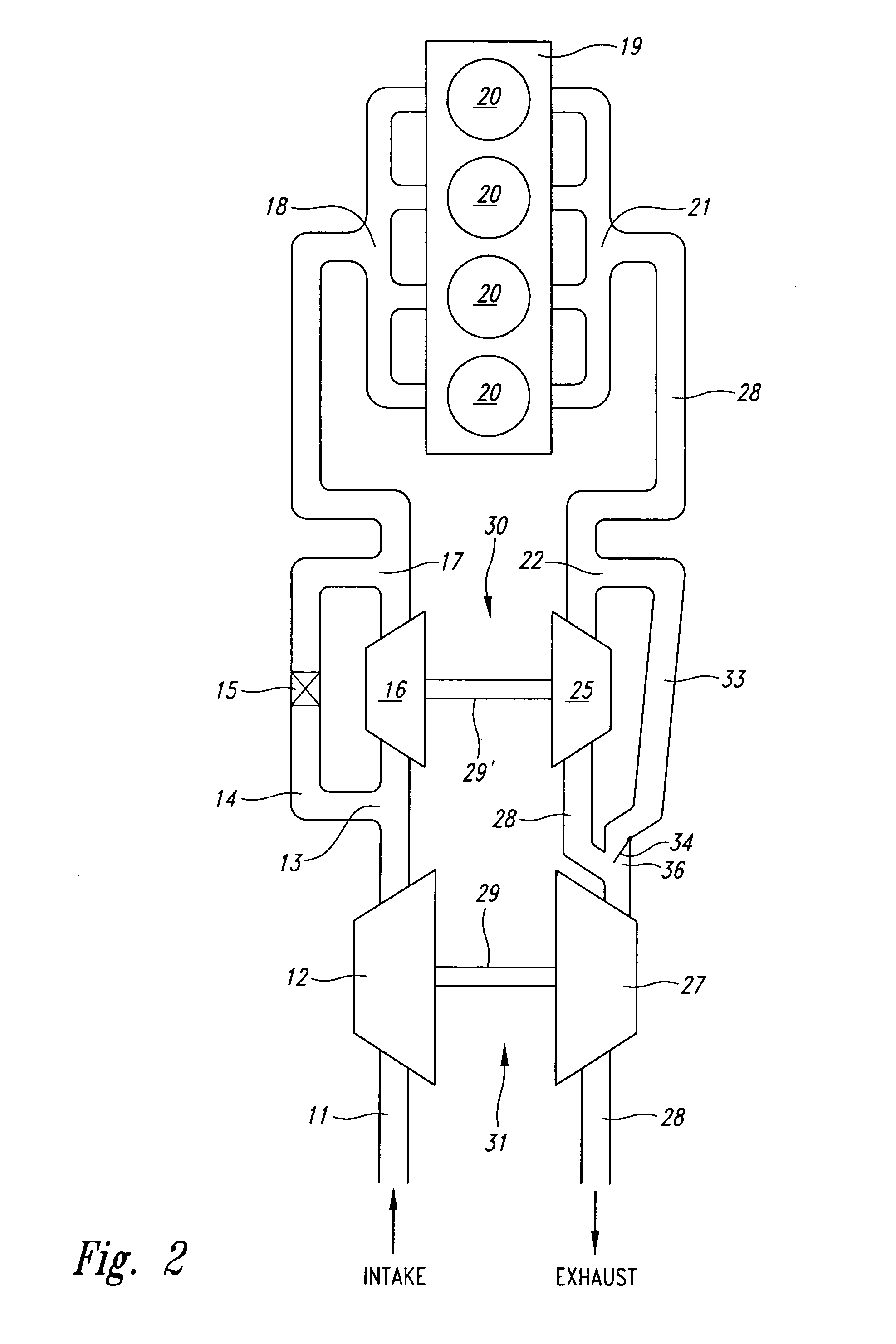 Efficient bypass valve for multi-stage turbocharging system