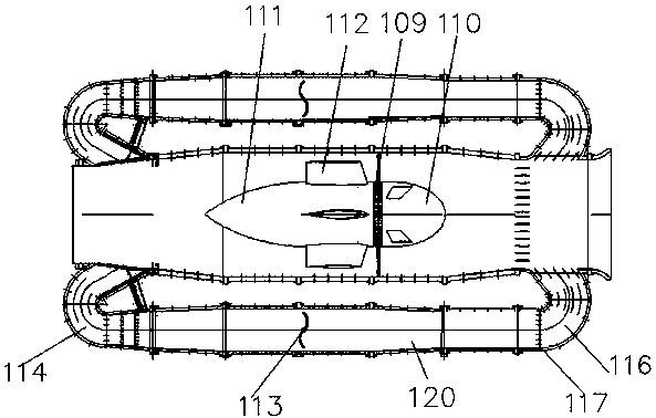 Direct current blow-type gust wind tunnel with bypass revolving door