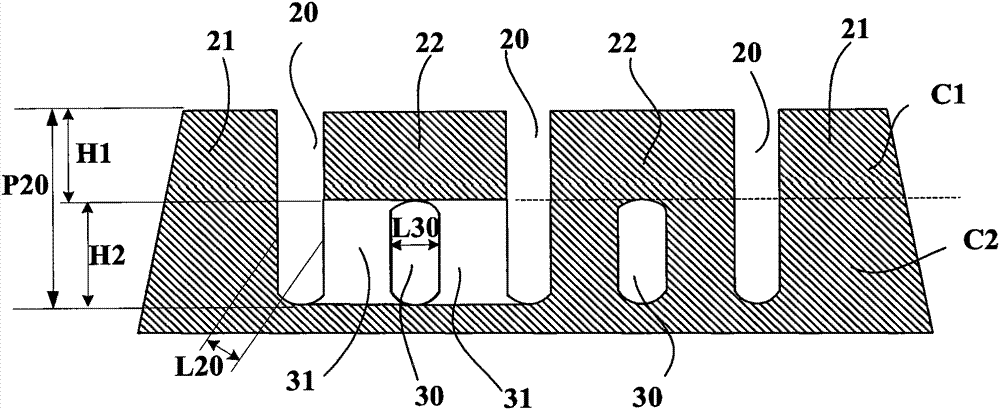 Tread with improved drainage space