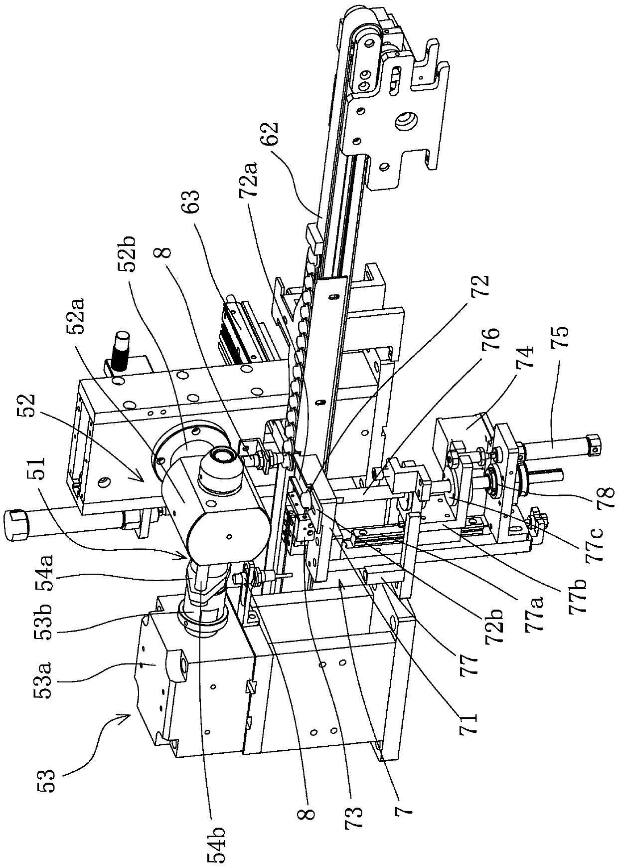 Charging and riveting mechanism for end caps of four-way pipe