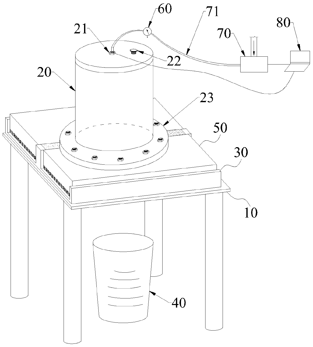 Water pressure resistance test device and test method for seam sealing glue