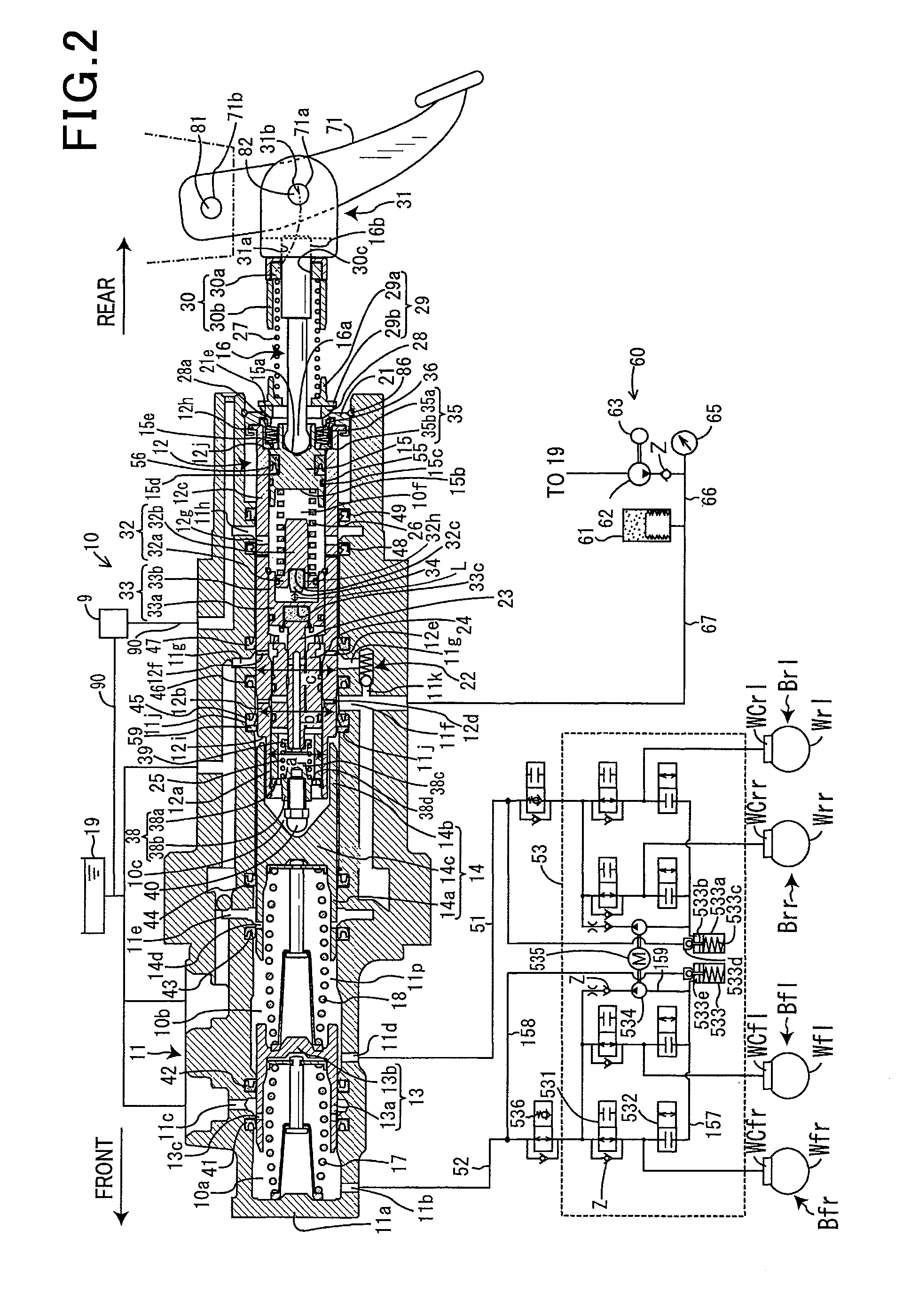 Brake system for vehicle designed to produce braking force in case of loss of electric power