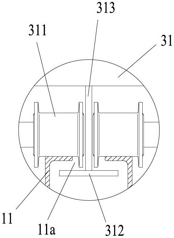 Guide rail device, scaling ladder mechanism and overhead working machine