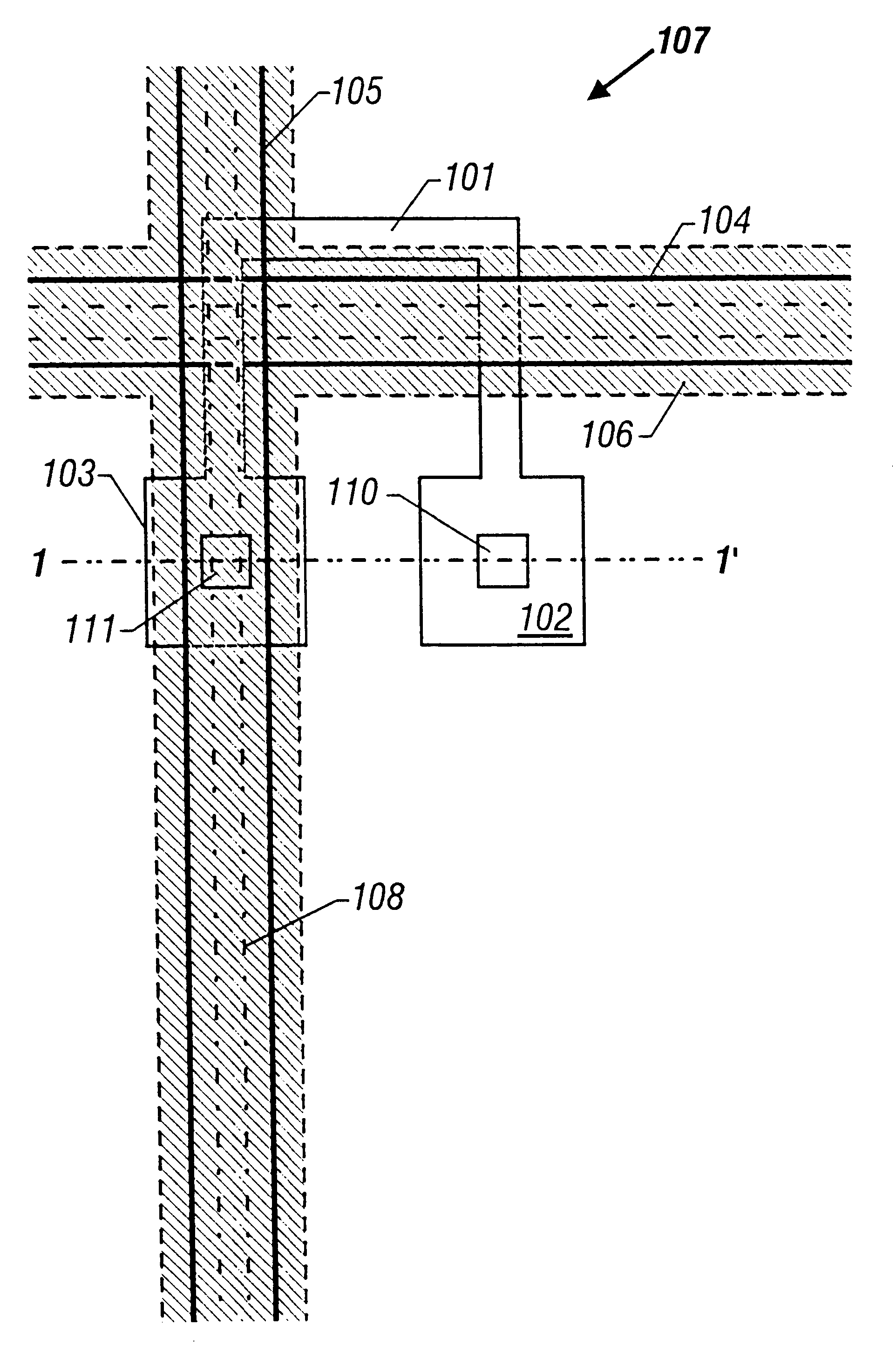 Display device including a transparent electrode pattern covering and extending along gate & source lines