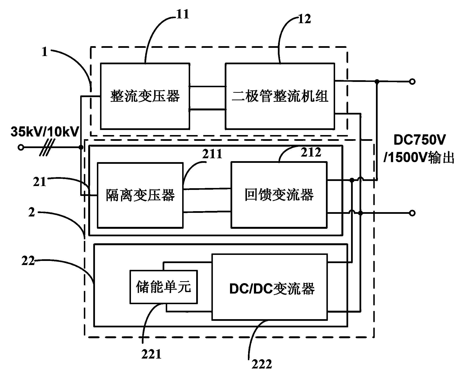 Hybrid energy feedback type direct-current traction power supply device and control method