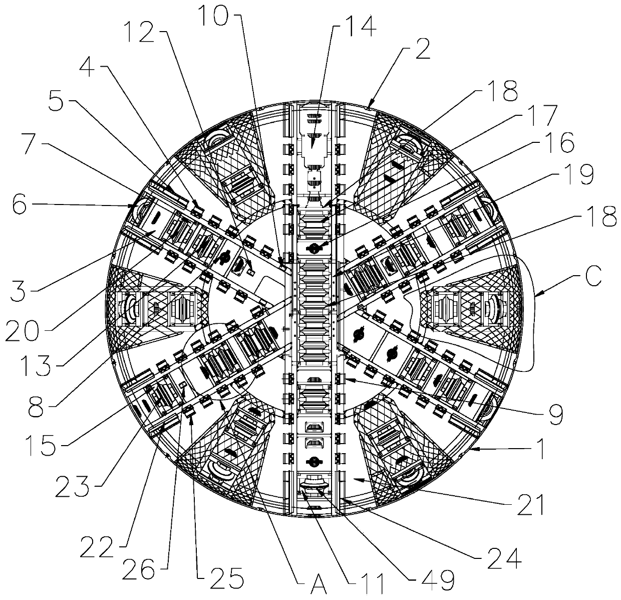 Shield tunneling machine cutterhead applied to multi-rock environment