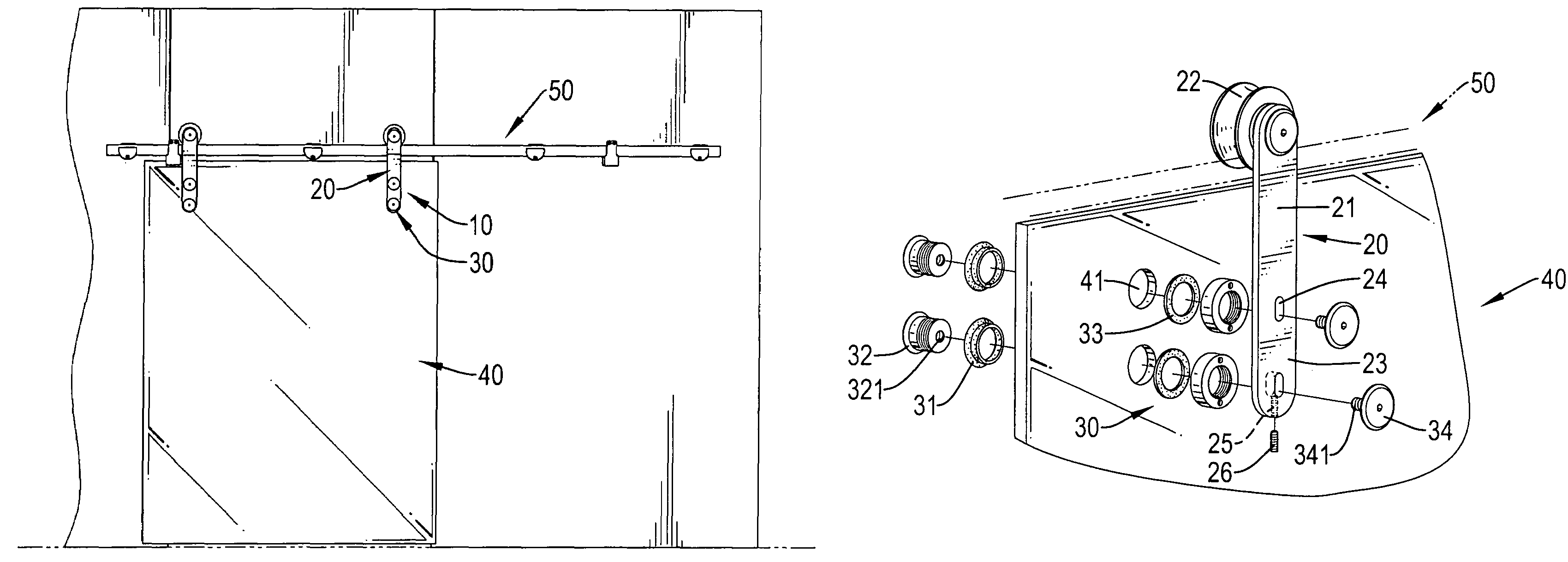 Roller assembly for a frameless sliding glass door