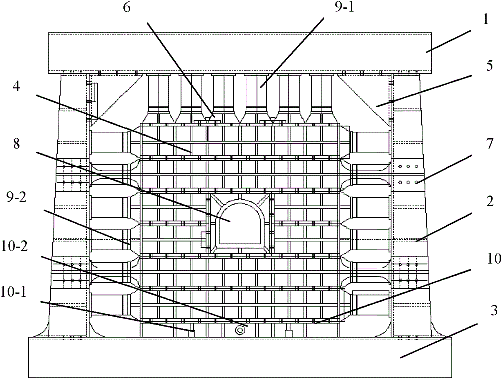 Large-size freely combined model test device for high ground stress underground engineering