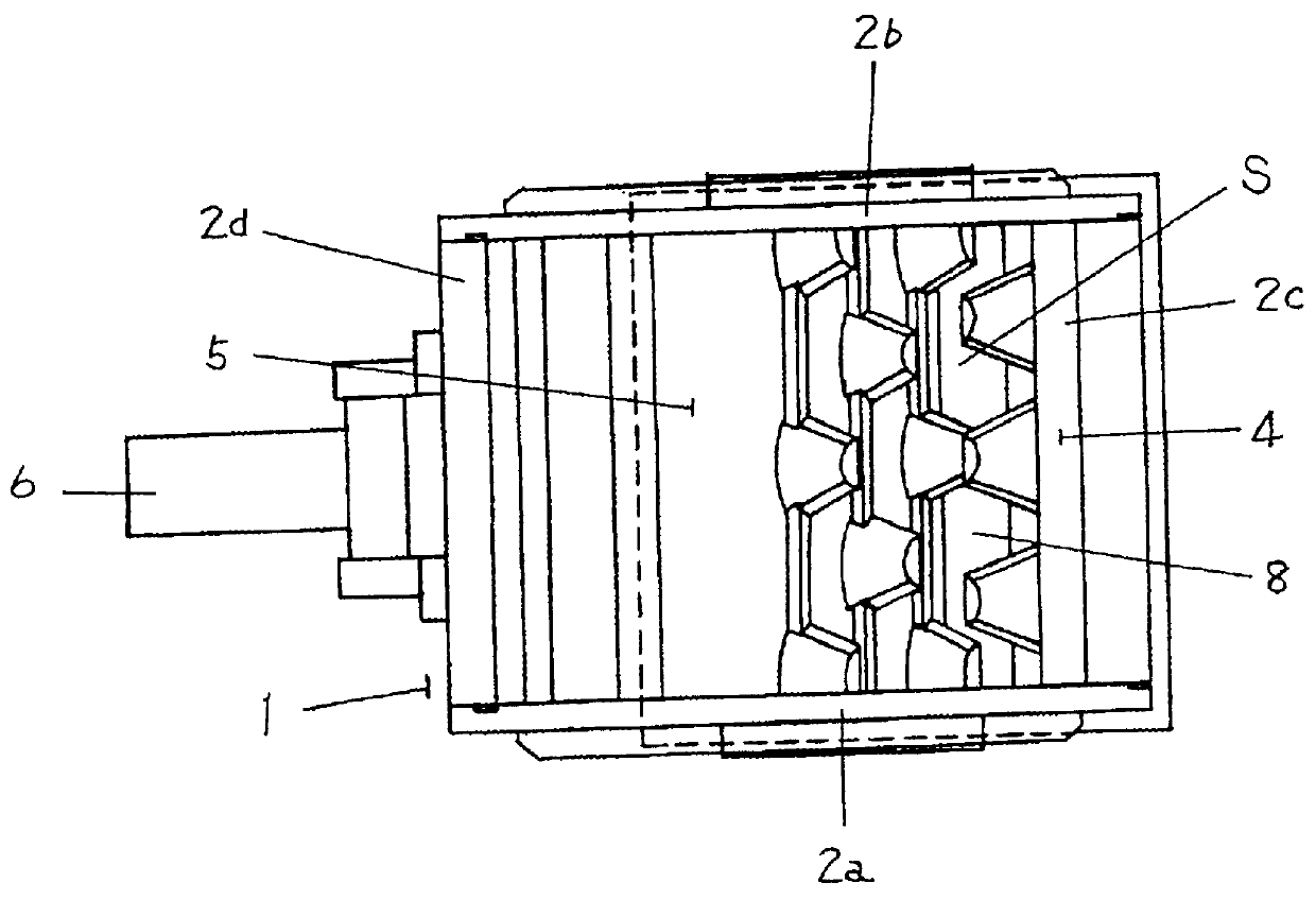 Layout of an apparatus for crushing-breaking useless casting products, a fixed cutter device and a rocking cutter device used for the apparatus, and a method for coating the fixed cutter device and the rocking cutter device