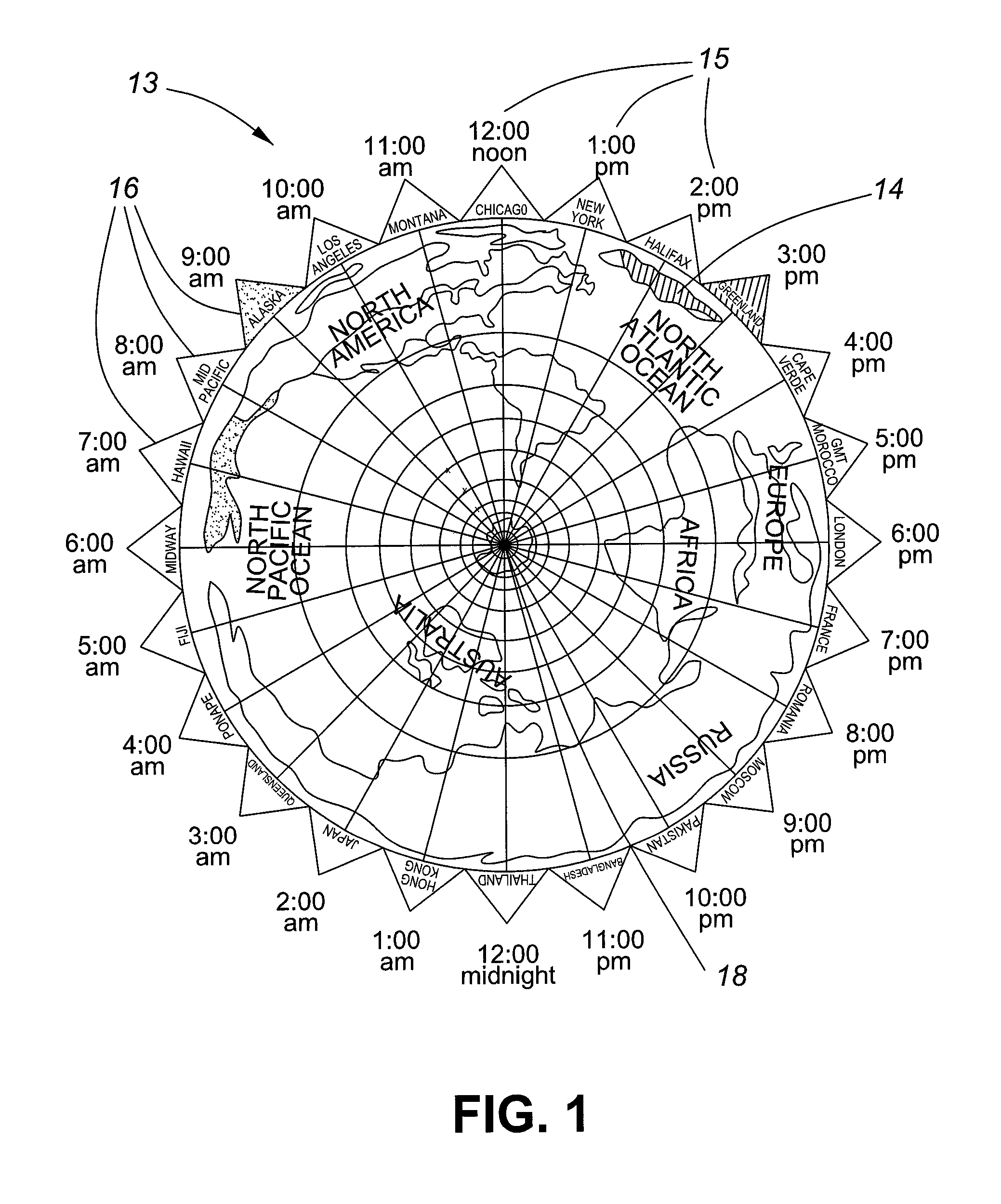 Electronic presentation of world time zones