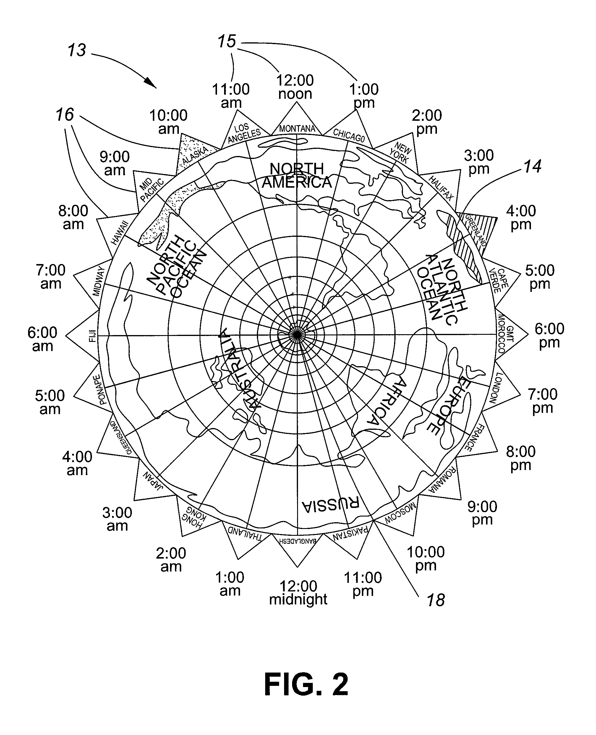 Electronic presentation of world time zones