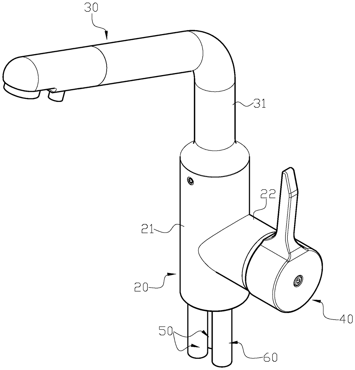 Pipe-in-pipe faucet water control valve