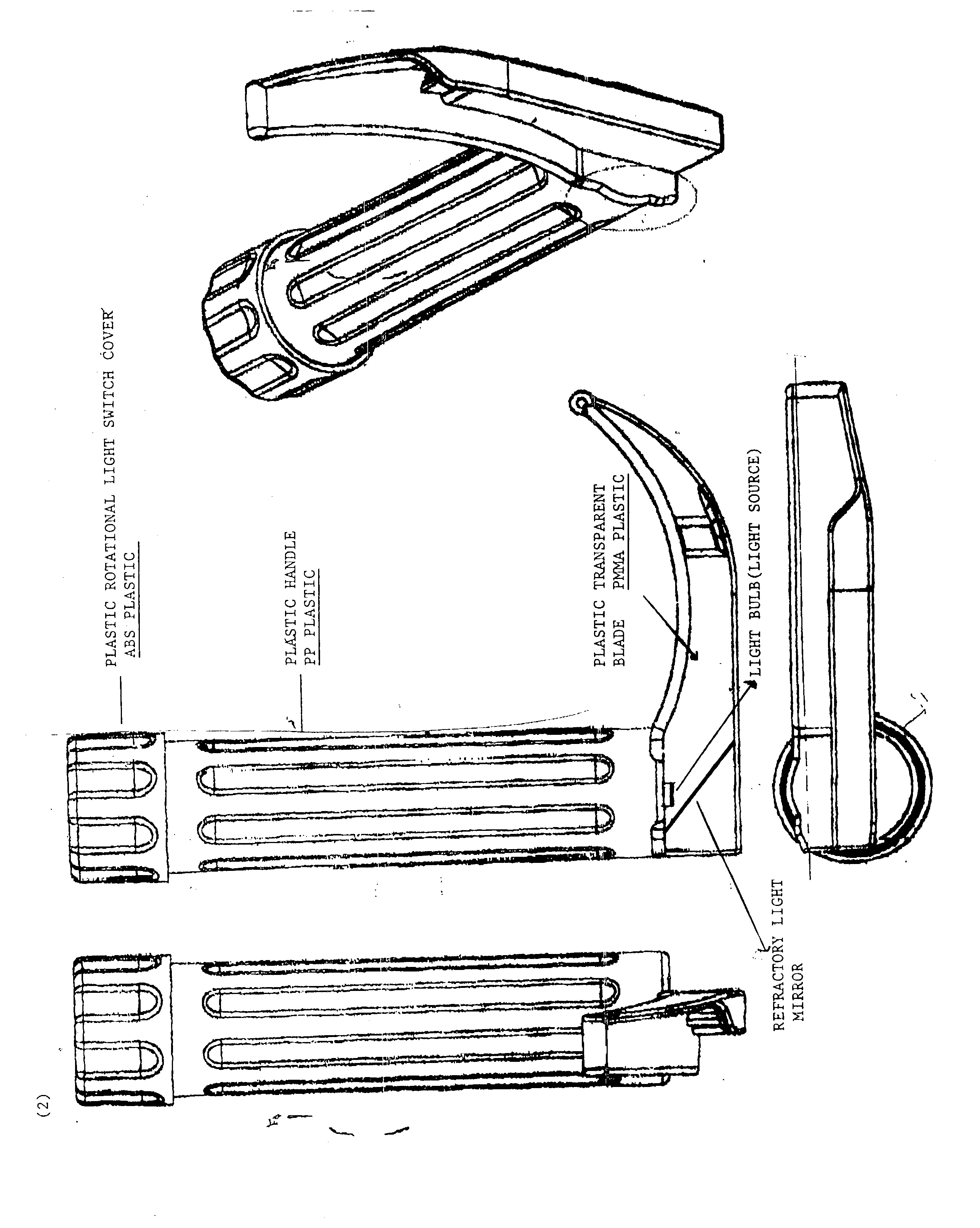 Disposable plastic laryngoscope with built in refractroy light source for the examination of the larynx