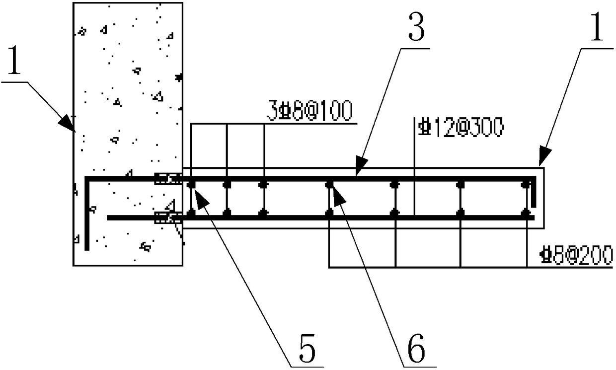 Post-cast awning, prefabricated reinforced concrete frame beam and post-cast awning manufacturing method